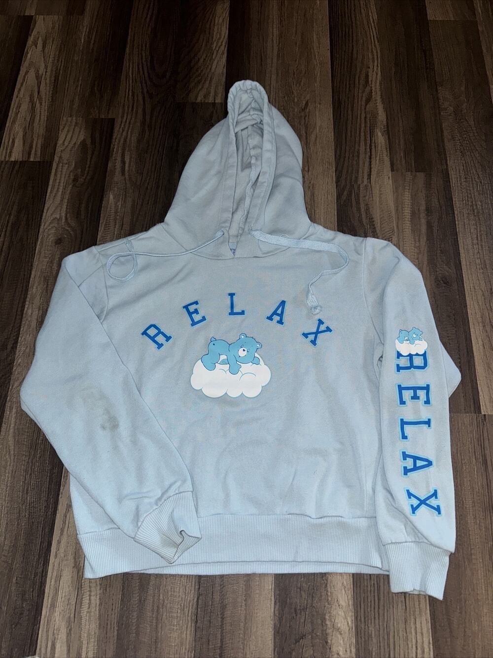 Care Bears Relax Hoodie Sweatshirt Light Blue Small 18x19 Light Weight
